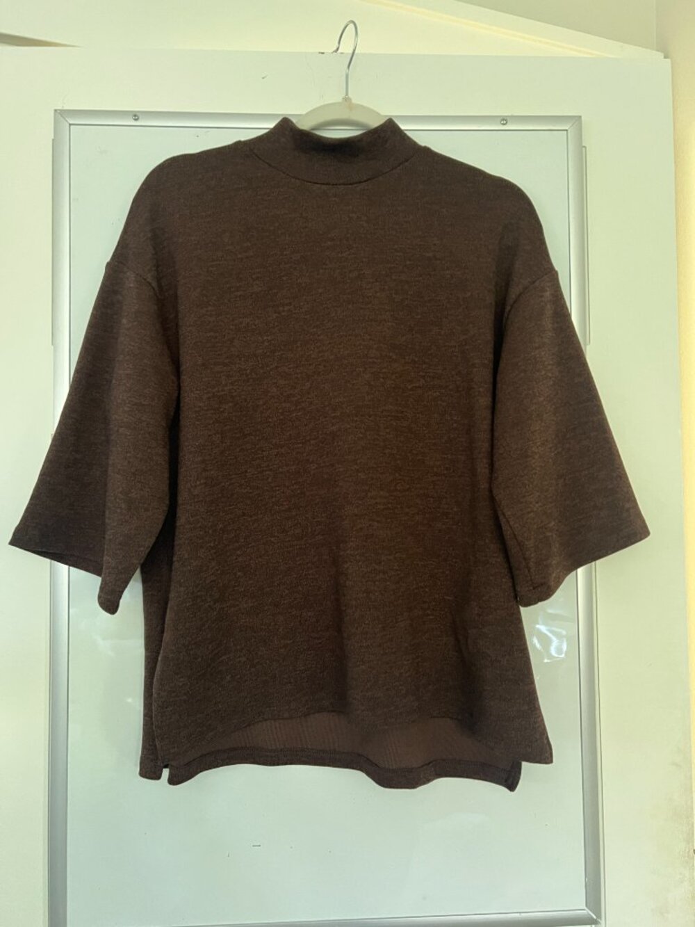 ZARA NWOT Brown Mock Neck Piqué Top Short Sleeve